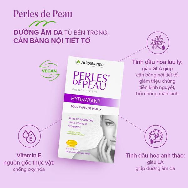 Viên uống đẹp da hoa anh thảo Arkopharma Perles de Peau Hydratant 200viên/hộp