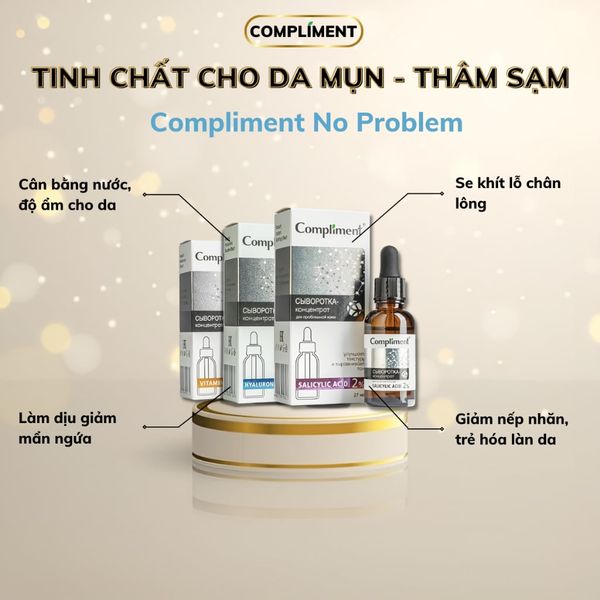 Serum Compliment 2% BHA Salicylic Acid Hyaluronic Acid B5 5% Vitamin C 20% Làm Sạch Da, Giảm Mụn Trắng Da Căng Bóng 27ml