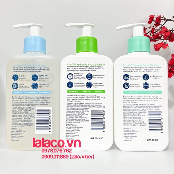 Sữa Rửa Mặt Dịu Nhẹ Cerave Foaming Facial Cleanser - Cerave da dầu & Da Khô các size 237ml - 355ml - 473ml