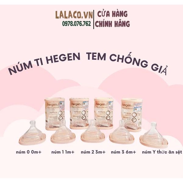 Núm ti thay thế bình sữa Hegen 0m+, 3m+, 6m+ và Y cắt 6m+
