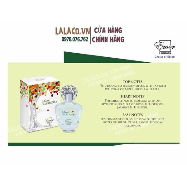 Nước hoa Emor London Secret Gardenia Pour Femme 100ml - hàng Anh; mùi hoa dành dành