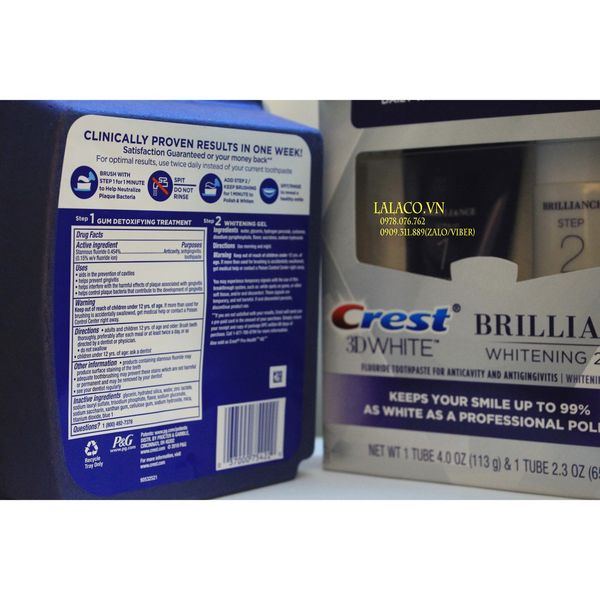 Bộ tẩy trắng răng Crest 3D White Brilliance Daily Cleansing & Whitening System