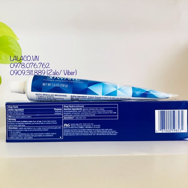 [Hàng Mỹ] Kem Đánh Răng Siêu Trắng Sáng CREST 3D White Advanced Whitening 158g