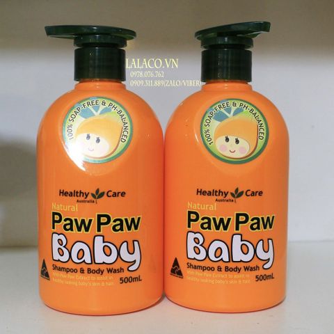 Sữa Tắm Gội ĐU ĐỦ cho bé của Úc Healthy Care Paw Paw Baby Shampoo & Body Wash 500 ml