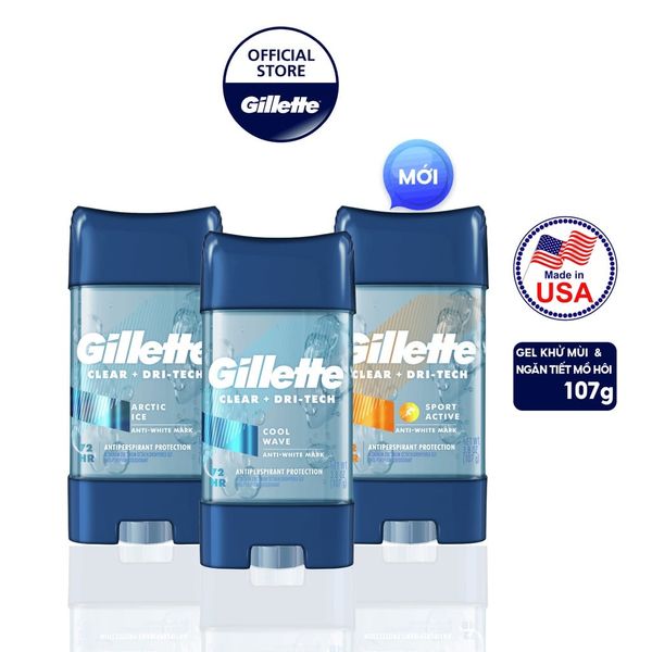 Lăn khử mùi nam Gillette Clear Gel 107g Sport Active , Arctic Ice , Cool Wave - Hàng Nhập Khẩu Chính Hãng