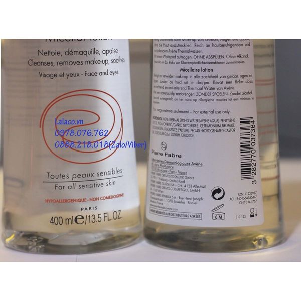 Tẩy trang cho da nhạy cảm Micellar Lotion Avene 400ml