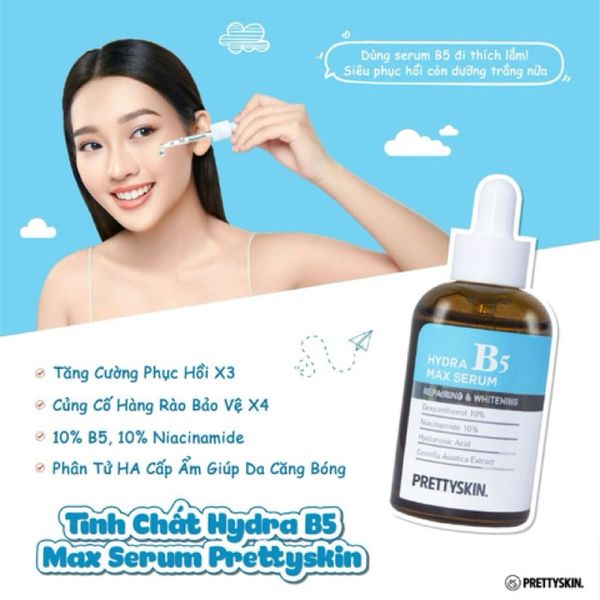 Serum Phục Hồi Da Prettyskin Hydra B5 Max Serum 50ml;  mang lại làn da tươi sáng & mịn màng