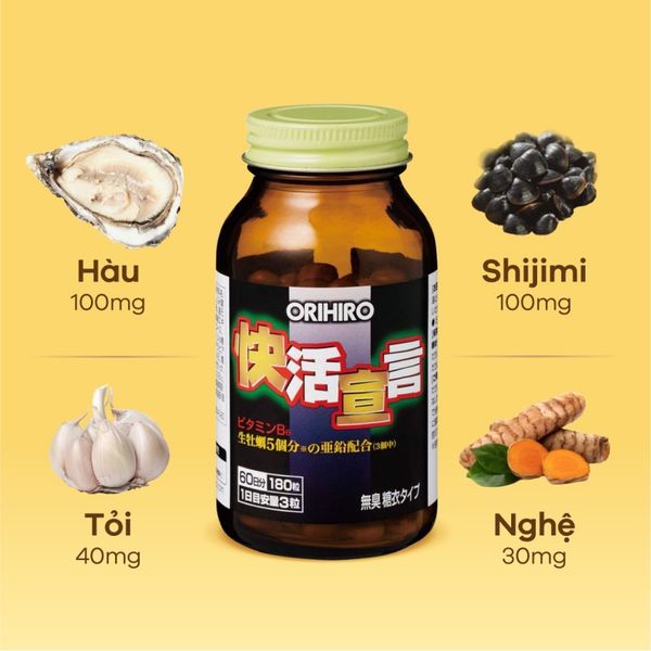 Viên Uống Tinh Chất Hàu Tươi Tỏi Nghệ Orihiro Nhật Bản (Lọ 180 Viên)
