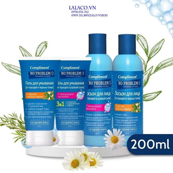 Gel Rửa Mặt & Toner Giảm Mụn Compliment No Problem 200ml