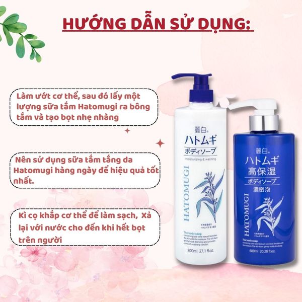 Sữa Tắm Trắng Da Hatomugi Moisturizing Washing Hạt Ý Dĩ, Sữa Dưỡng Thể Mịn Da Nội Địa Nhật Bản 600-800ml