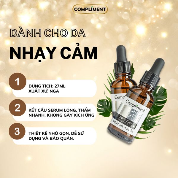 Serum Compliment 2% BHA Salicylic Acid Hyaluronic Acid B5 5% Vitamin C 20% Làm Sạch Da, Giảm Mụn Trắng Da Căng Bóng 27ml