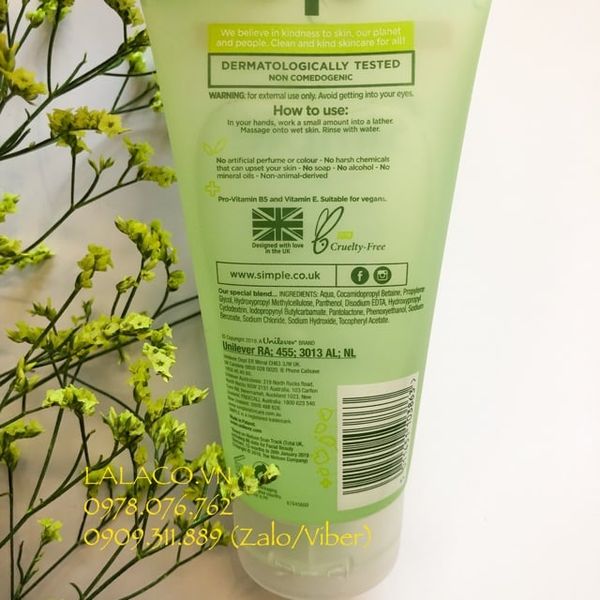 Sữa Rửa Mặt Simple Gel Kind To Skin Refreshing Facial Wash Gel 150ml
