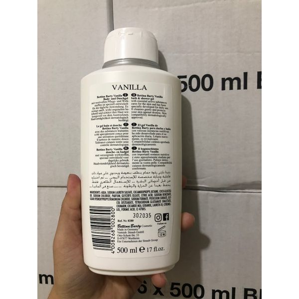 Sữa tắm hương nước hoa Vanilla Bettina Barty xuất xứ Đức chai 500ml dưỡng ẩm bảo vệ da