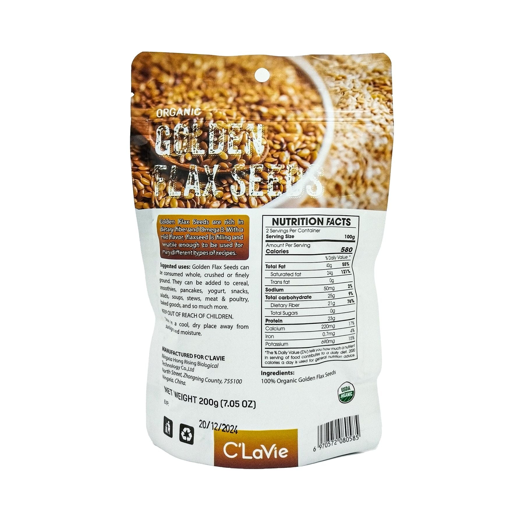  Hạt lanh vàng hữu cơ C’LaVie 200g 