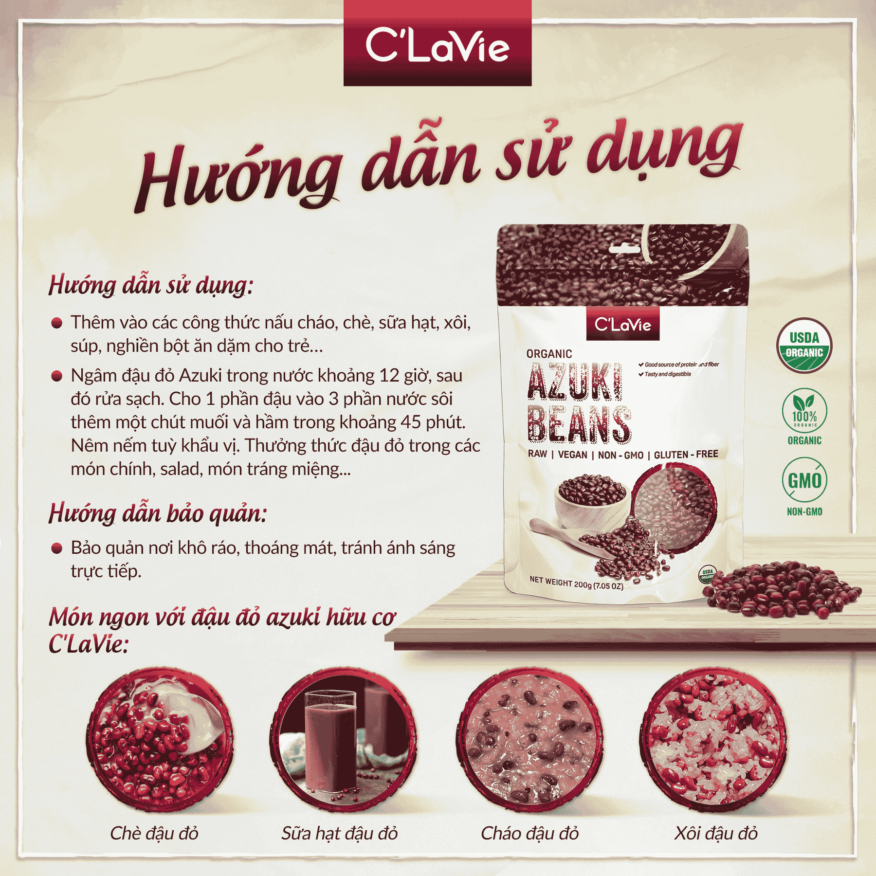  Đậu đỏ azuki hữu cơ C’LaVie 200g 