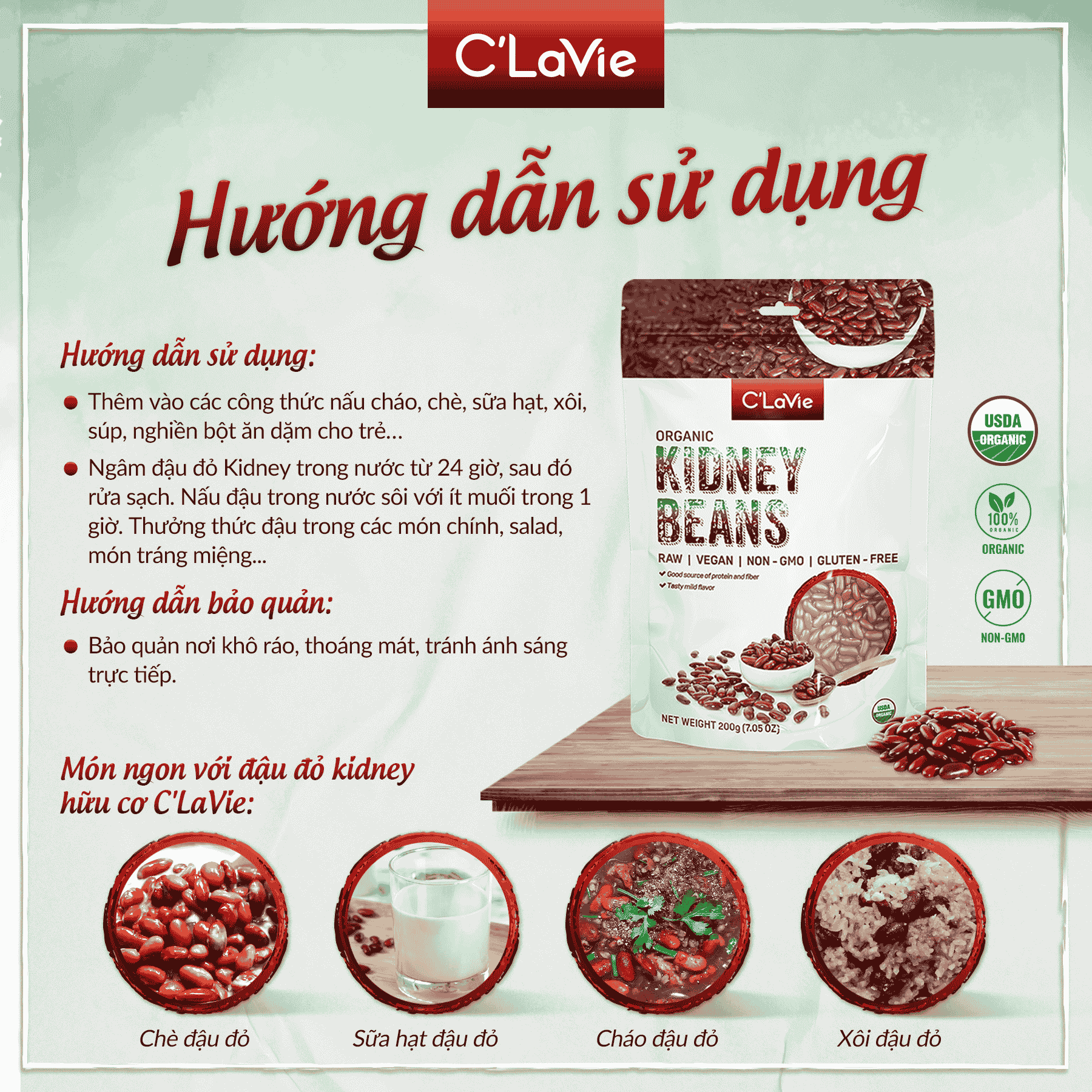  Đậu đỏ kidney hữu cơ C’LaVie 200g 