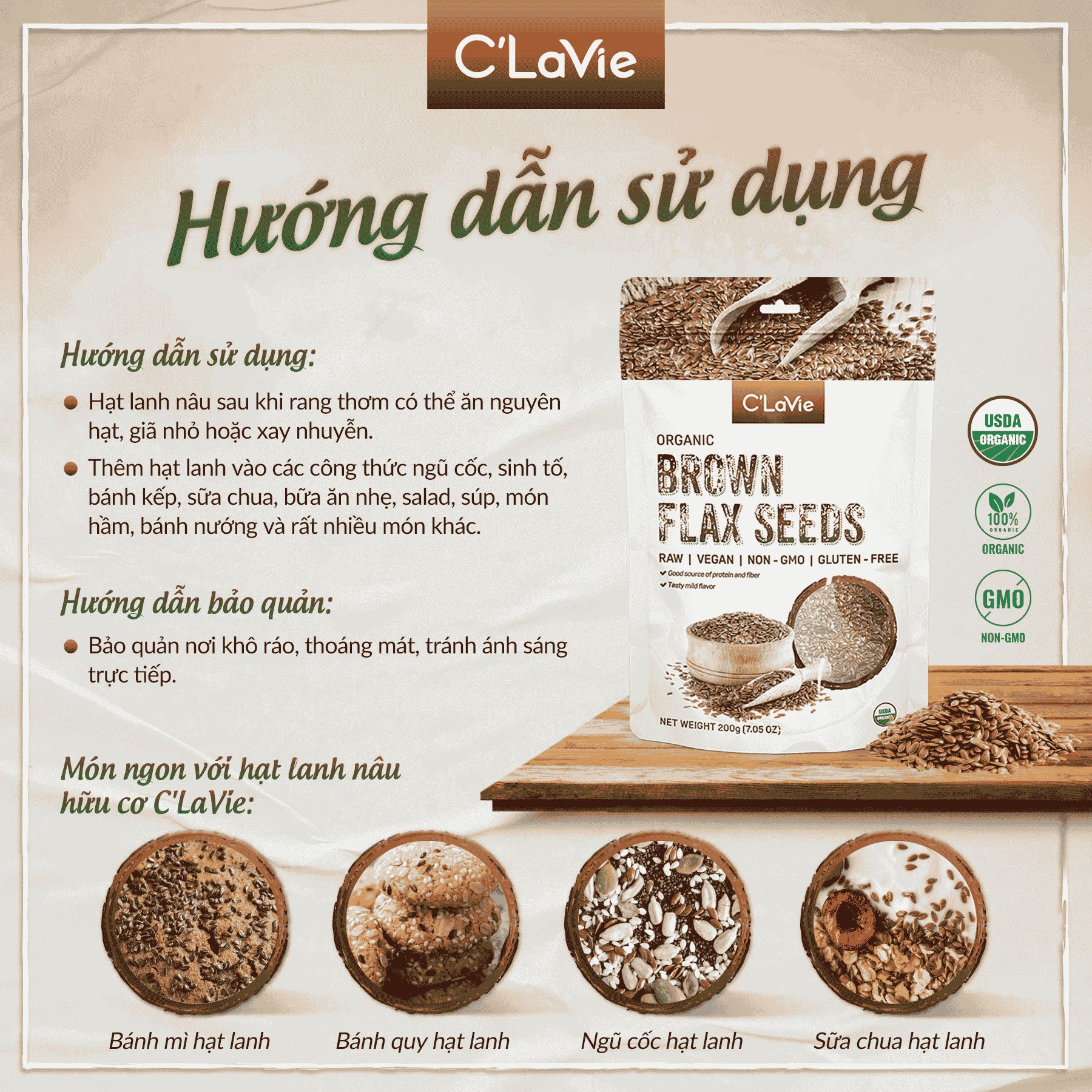  Hạt lanh nâu hữu cơ C’LaVie 200g 