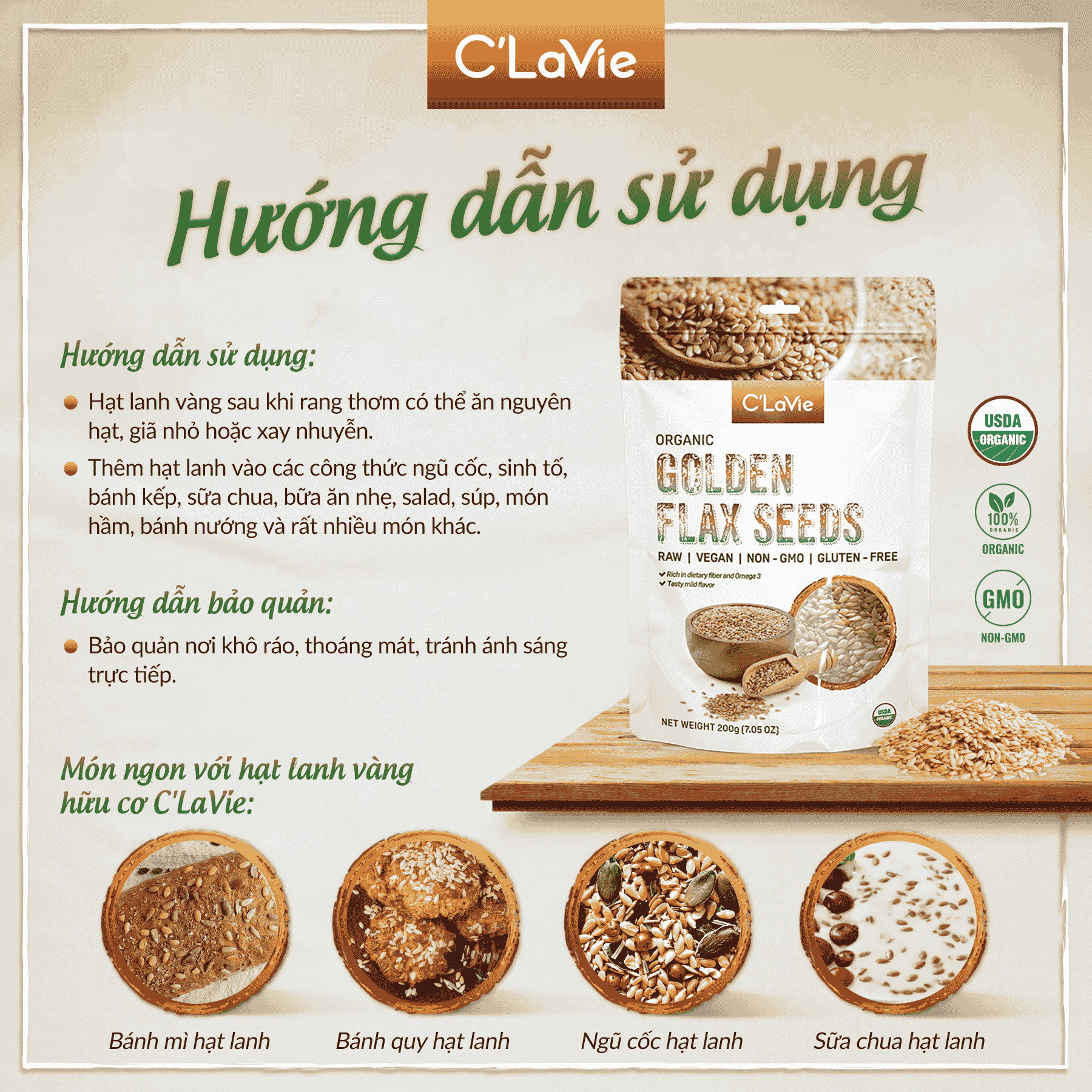  Hạt lanh vàng hữu cơ C’LaVie 200g 