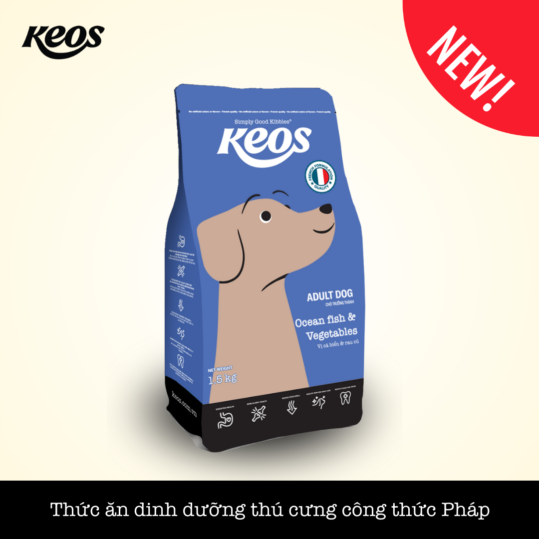  [Keos] Hạt cho chó trưởng thành vị cá biển & rau củ (1.5kg) 