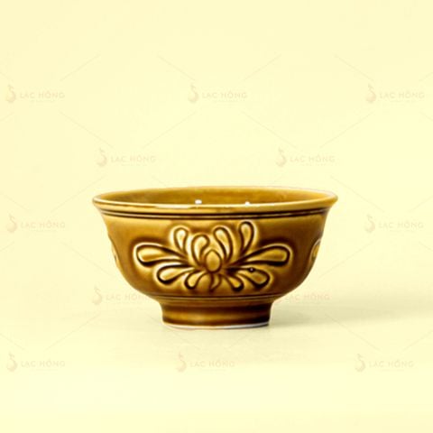 Bộ Bát Đĩa Vân Hoa Men Nâu