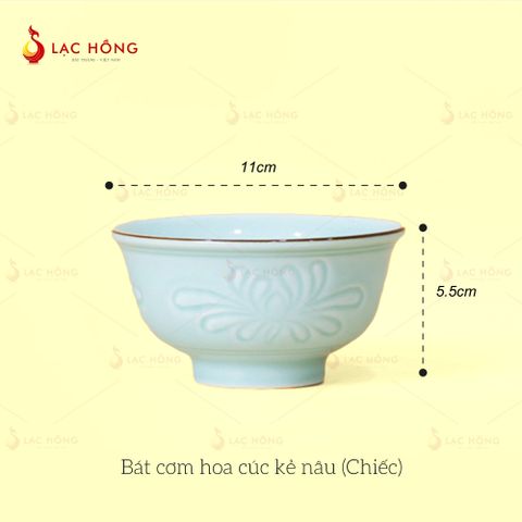  Bát Cơm Vân Hoa Men Xanh Ngọc Kẻ Nâu 