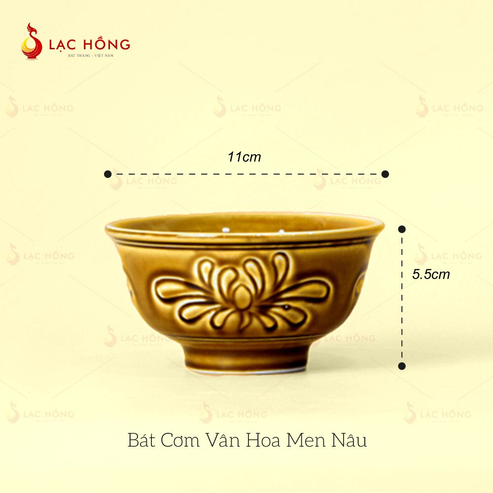 Bát Cơm Vân Hoa Men Nâu