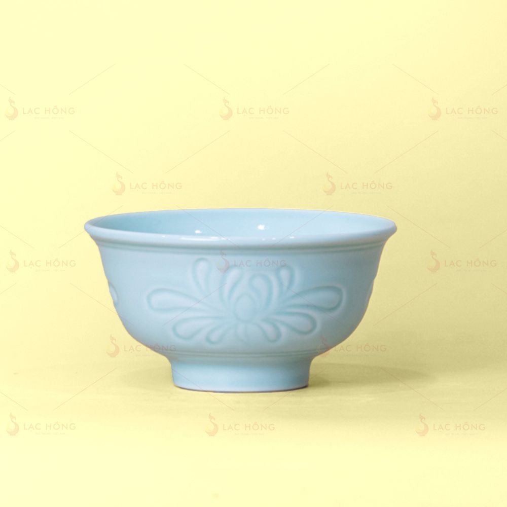 Bộ Bát Đĩa Vân Hoa Men Xanh Ngọc