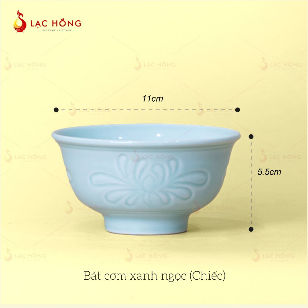 Bộ Bát Đĩa Vân Hoa Men Xanh Ngọc