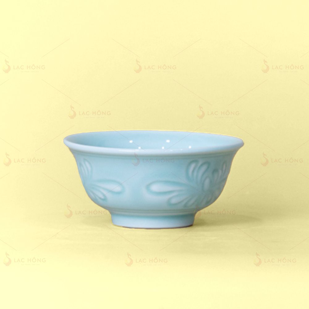 Bộ Bát Đĩa Vân Hoa Men Xanh Ngọc