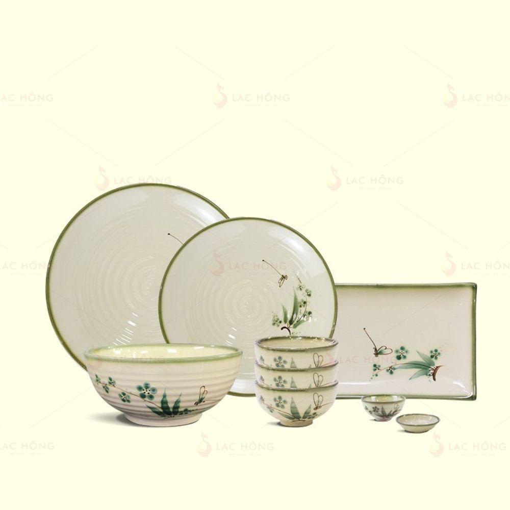 Bộ bàn ăn men lam đào chuồn
