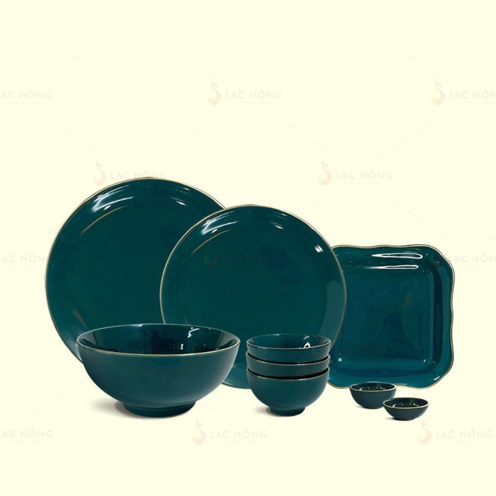 Bộ bàn ăn men lam chỉ vàng