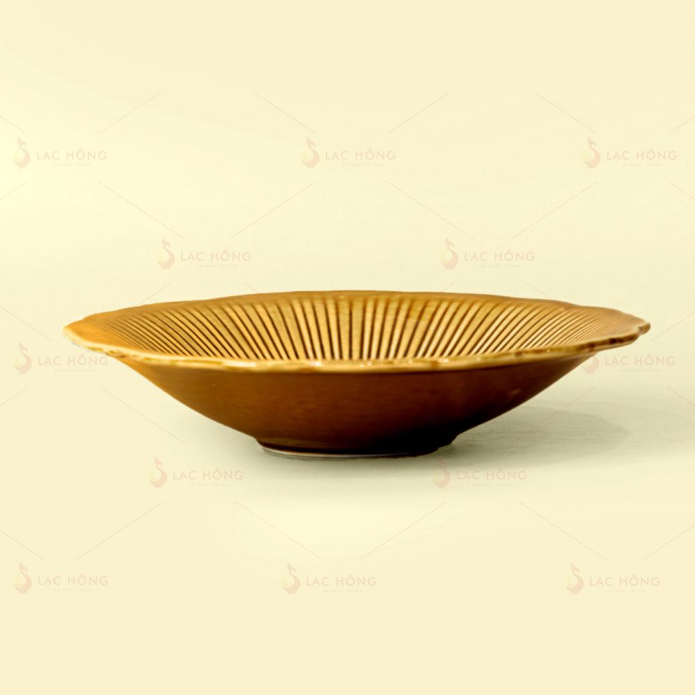 Bộ Bát Đĩa Vân Sen Men Nâu