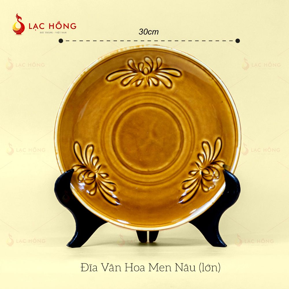 Bộ Bát Đĩa Vân Hoa Men Nâu