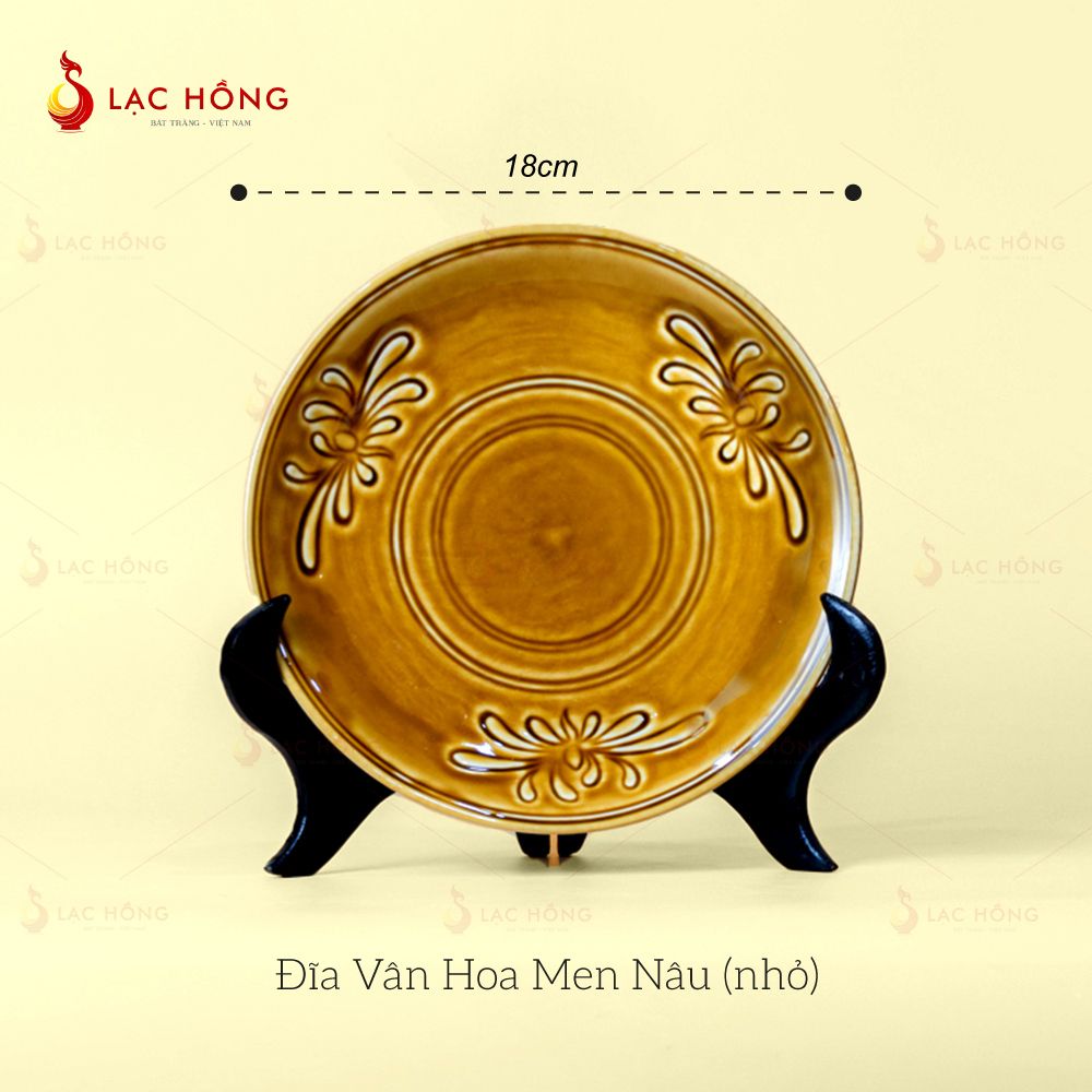 Bộ Bát Đĩa Vân Hoa Men Nâu