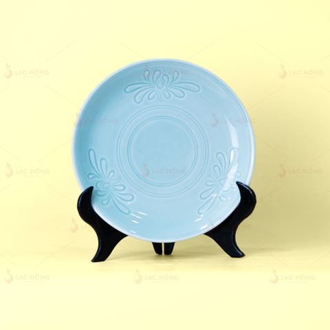  Đĩa Vân Hoa Men Xanh Ngọc Kẻ Nâu 