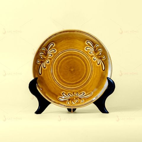 Đĩa Vân Hoa Men Nâu