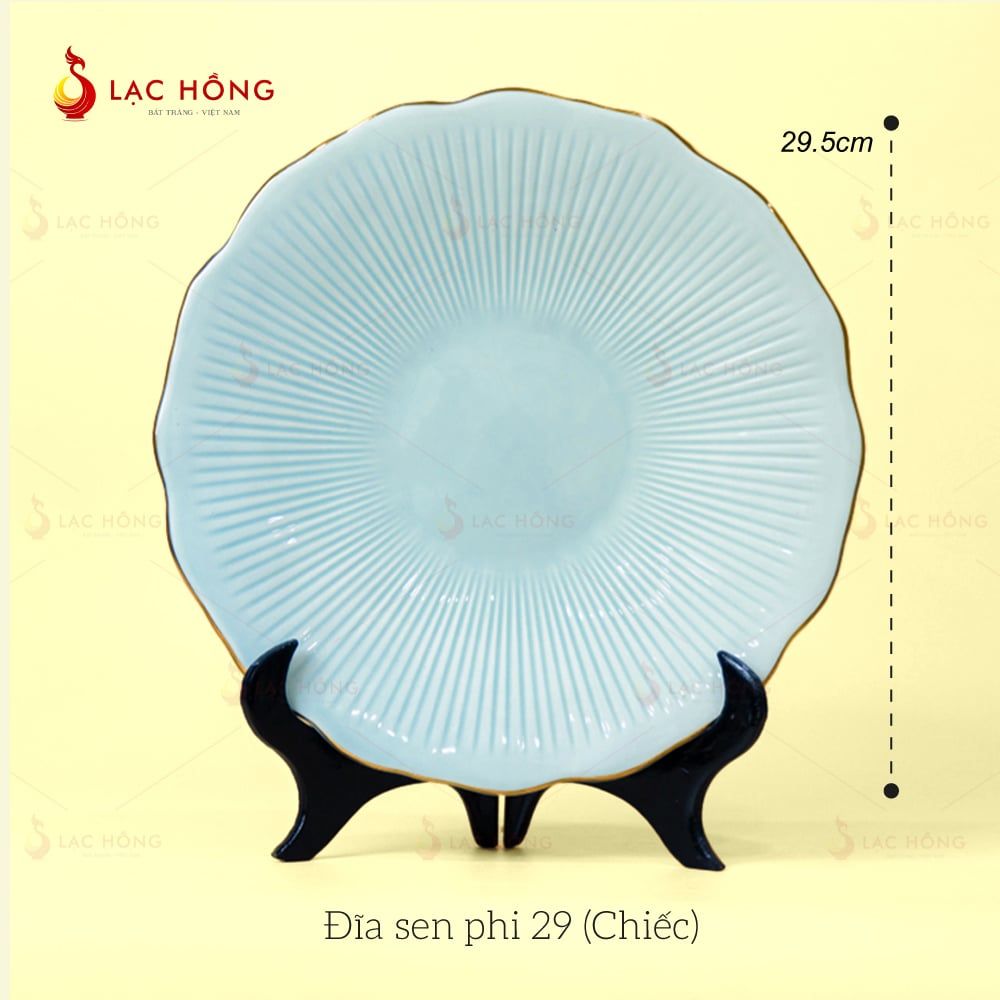 Đĩa Vân Sen Men Xanh Kẻ Vàng