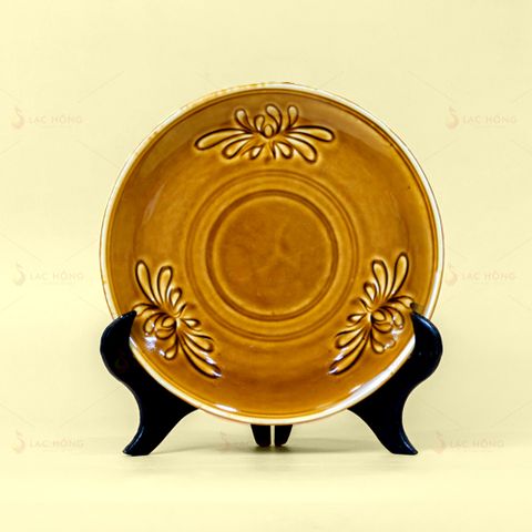 Đĩa Vân Hoa Men Nâu