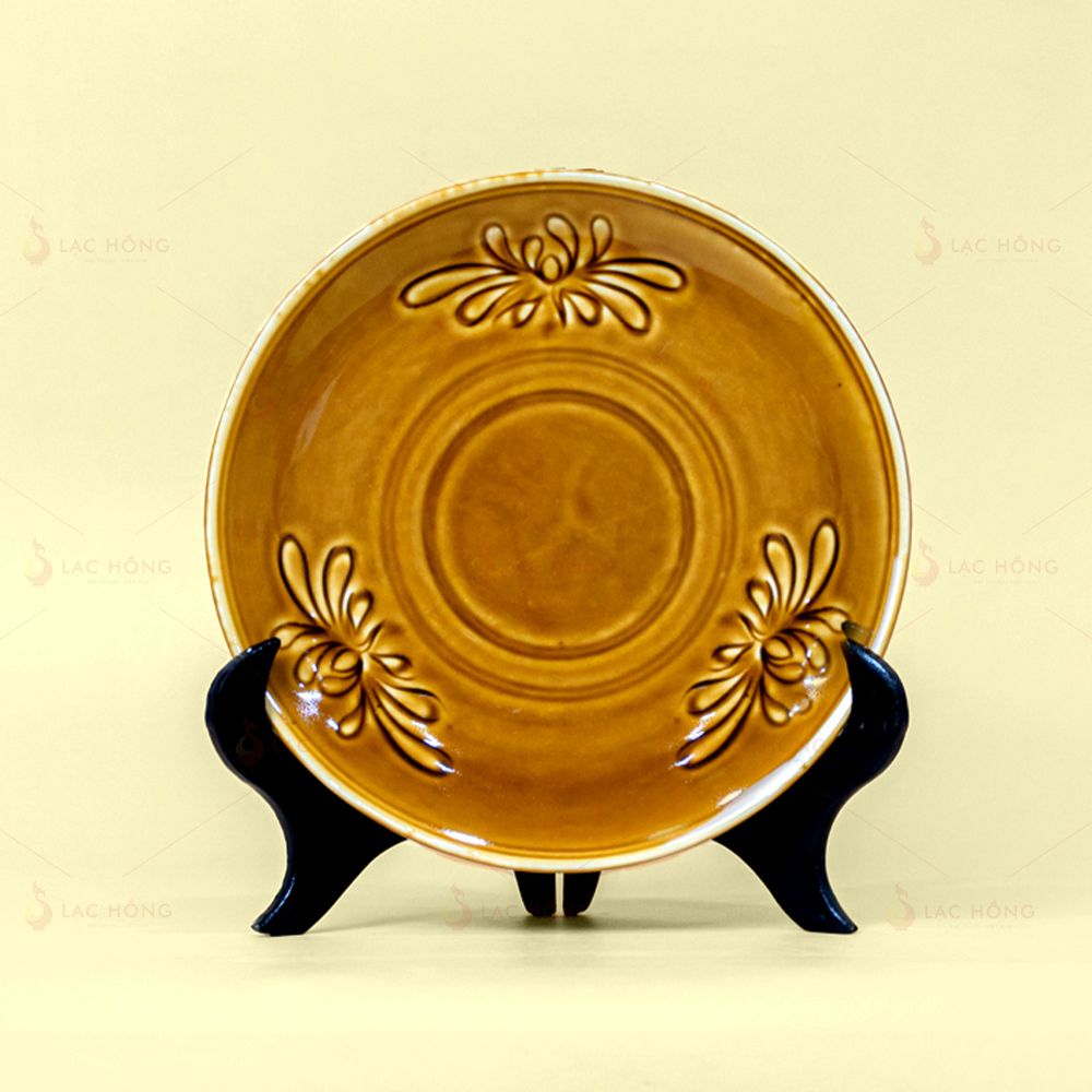 Bộ Bát Đĩa Vân Hoa Men Nâu