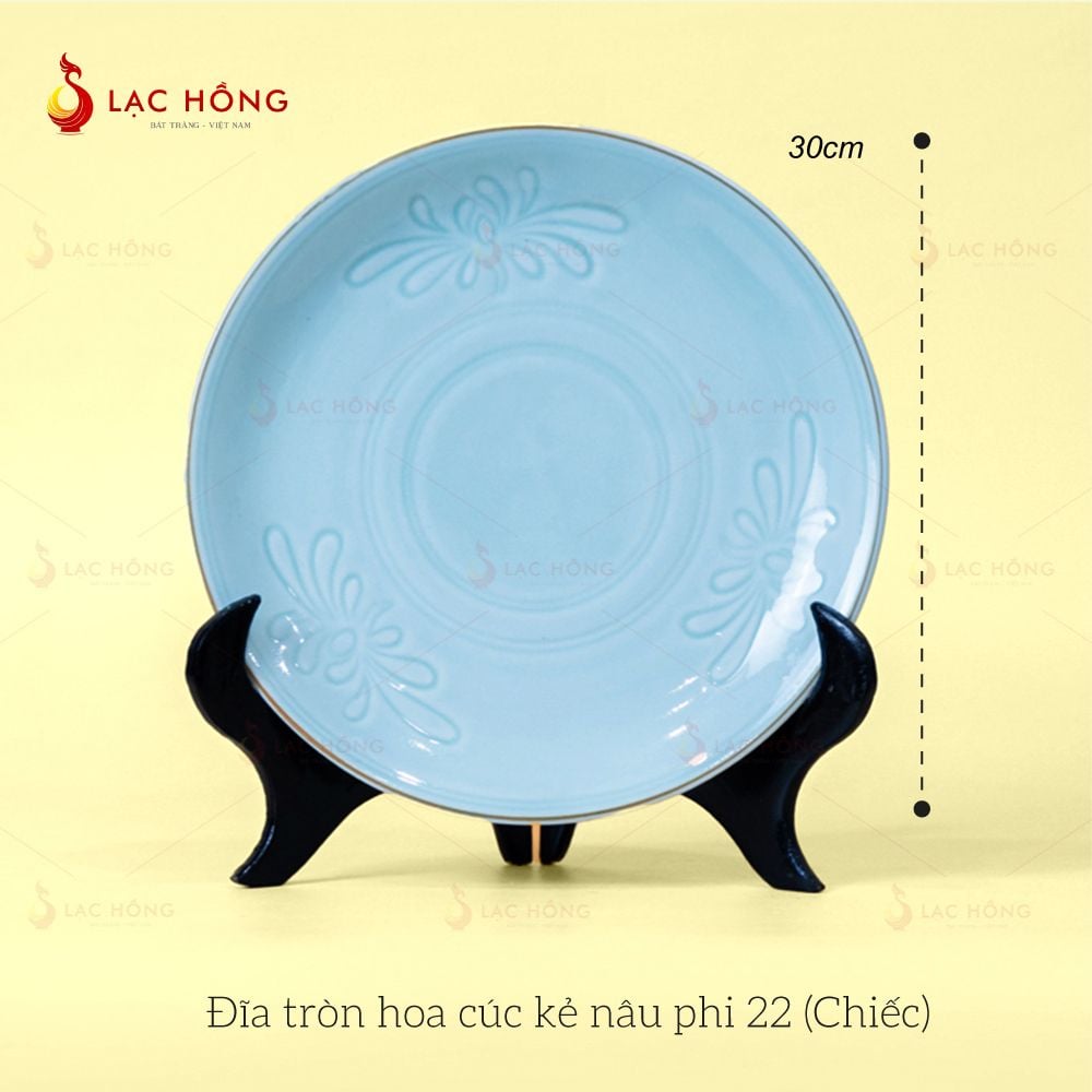 Đĩa Vân Hoa Men Xanh Ngọc Kẻ Nâu