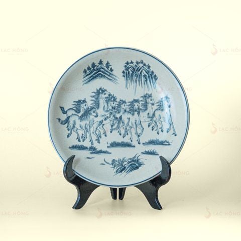 Đĩa Trưng Bày Bát Mã Truy Phong Men Rạn