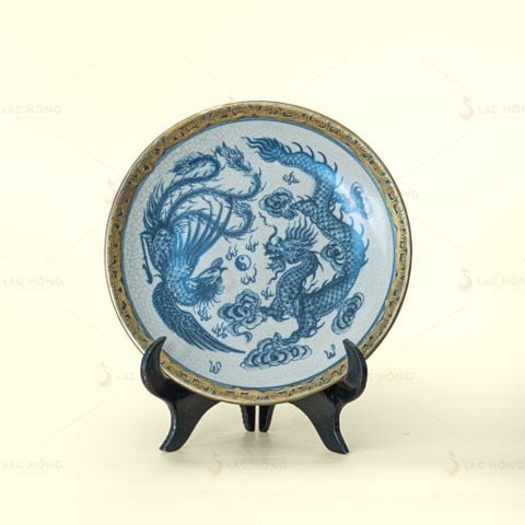 Đĩa Men Rạn Long Phụng Trình Tường Bọc Đồng