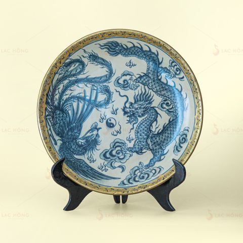 Đĩa Men Rạn Long Phụng Trình Tường Bọc Đồng