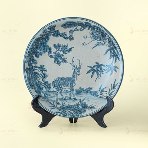 Đĩa Trưng Bày Men Rạn Hươu Sao Chim Hạc