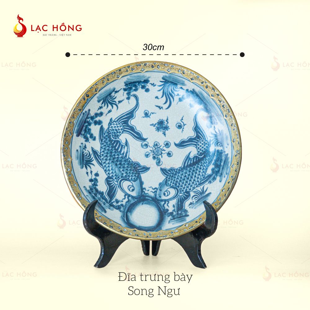 Đĩa Trưng Bày Men Rạn Song Ngư Cát Hạnh Bọc Đồng