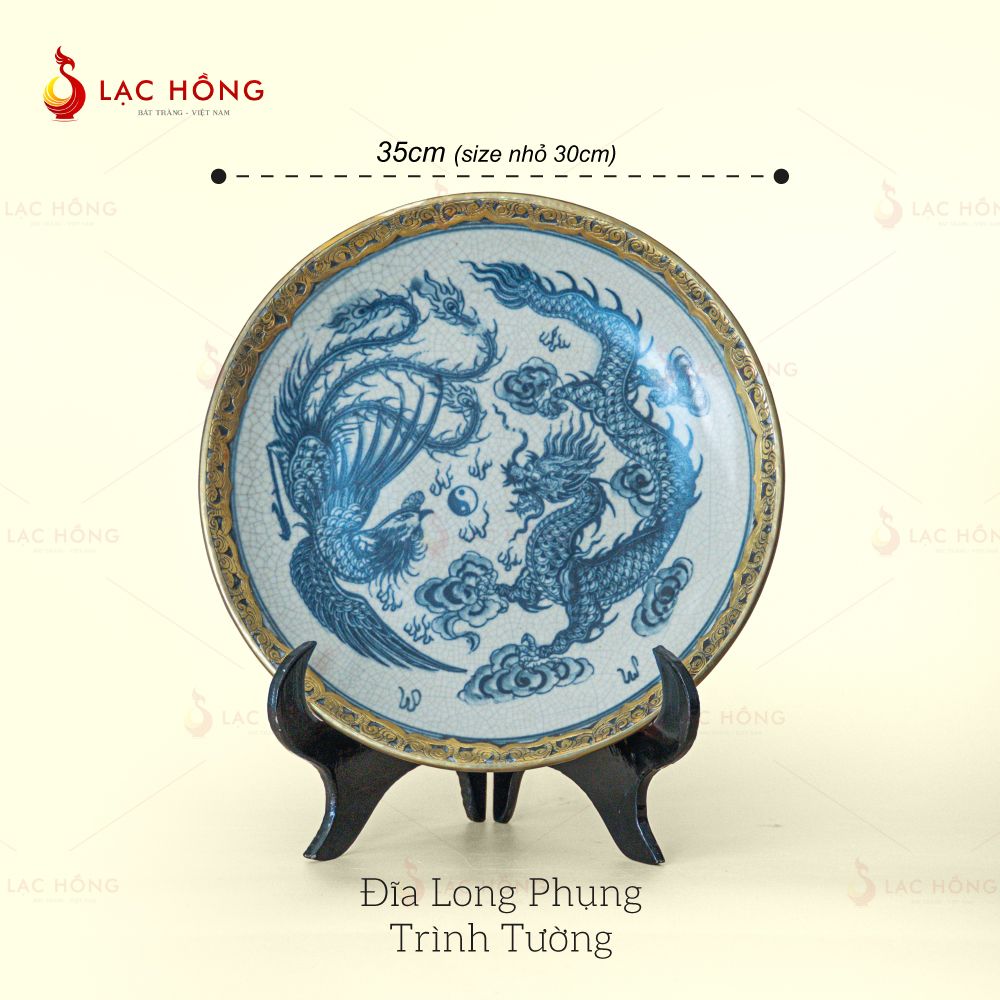 Đĩa Men Rạn Long Phụng Trình Tường Bọc Đồng