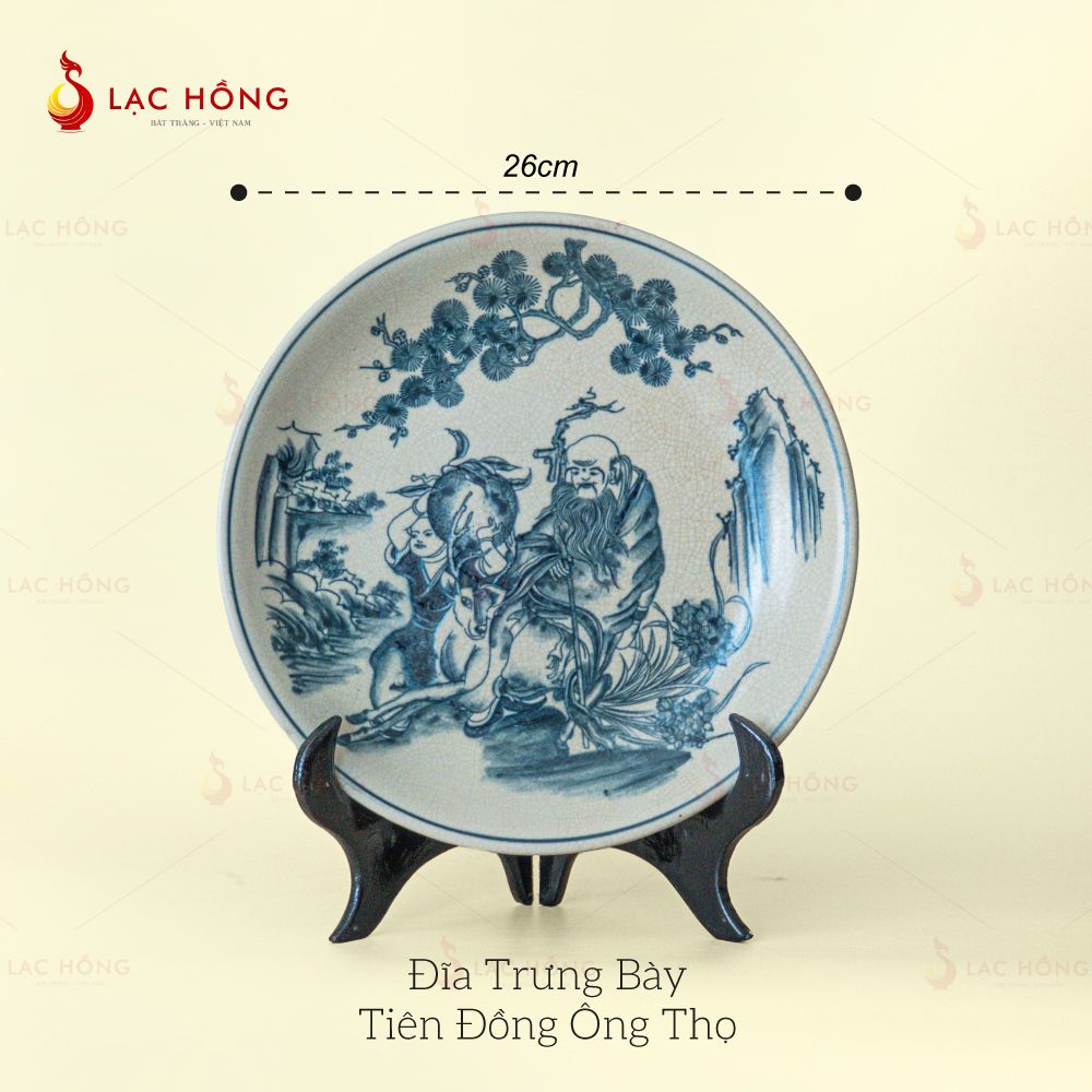 Đĩa Trưng Bày Men Rạn Tiên Đồng Ông Thọ
