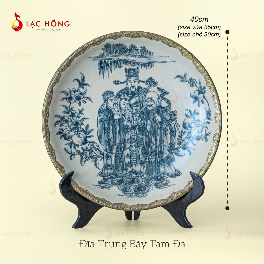 Đĩa Trưng Bày Men Rạn Tam Đa Bọc Đồng