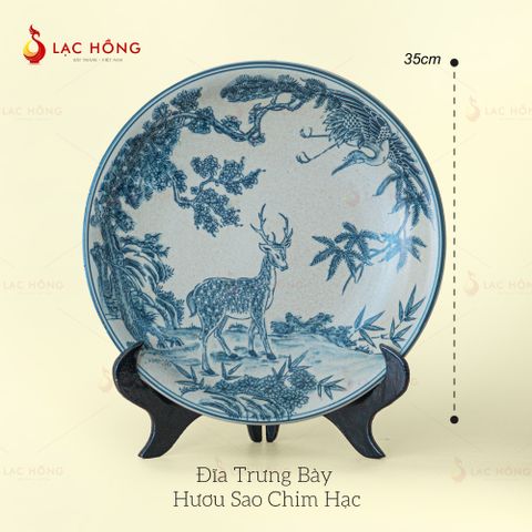 Đĩa Trưng Bày Men Rạn Hươu Sao Chim Hạc