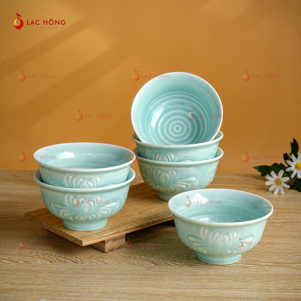 Bát Cơm Vân Hoa Men Xanh Ngọc